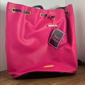Juicy Couture Vibrant Pink Drawstring Tote with Gold Accents